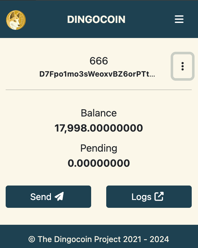 Dingocoin Browser Extension Interface